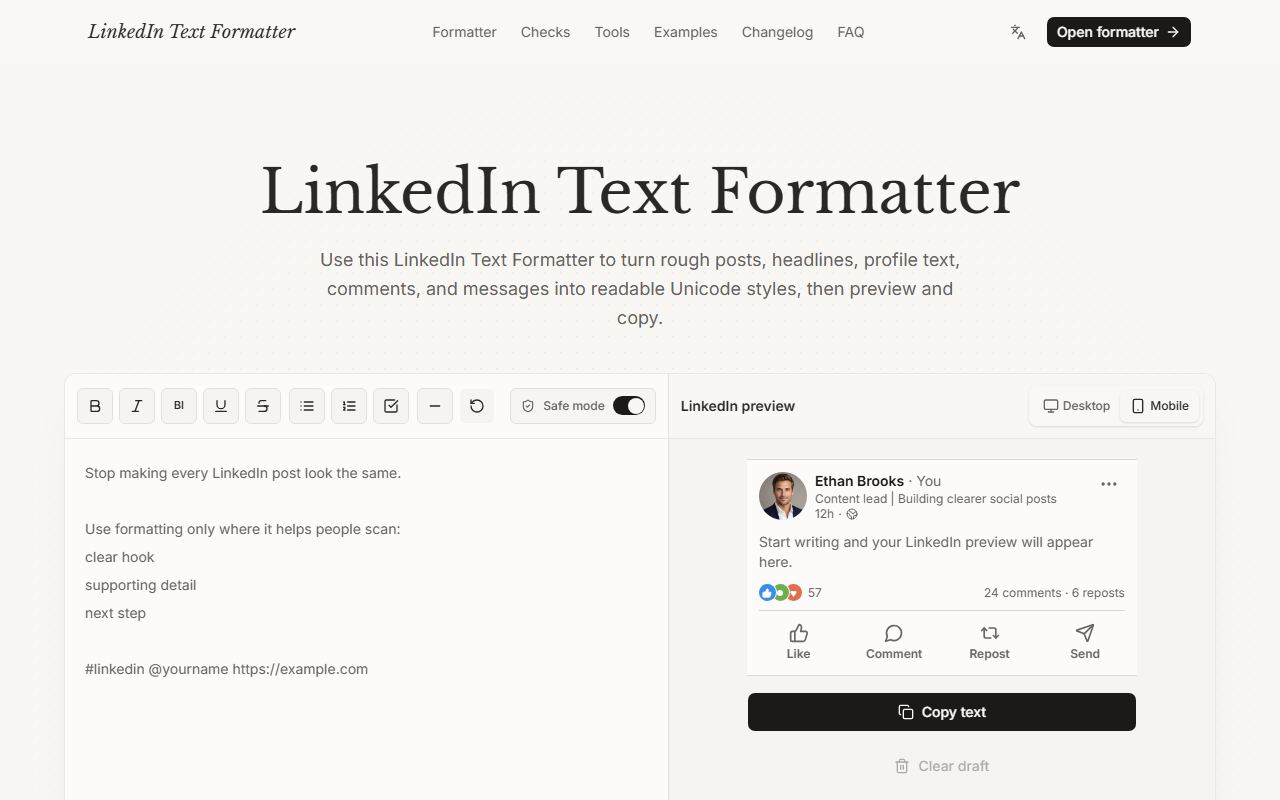 LinkedIn Text Formatter preview