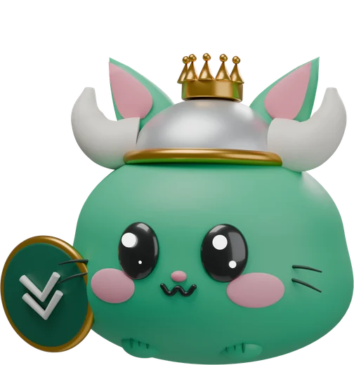 Meowdin, the VibeKing mascot: a green Viking cat with a crown